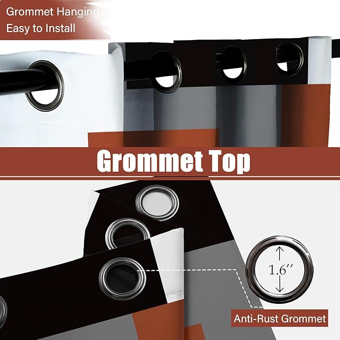 Burnt Orange 100% Blackout Curtains for Bedroom 72 inch Length 2 Panels Set Grey Modern Abstract Geometric Fall Black Out Curtains Insulated Room Darkening Window Drapes for Living Room, 42Wx72L