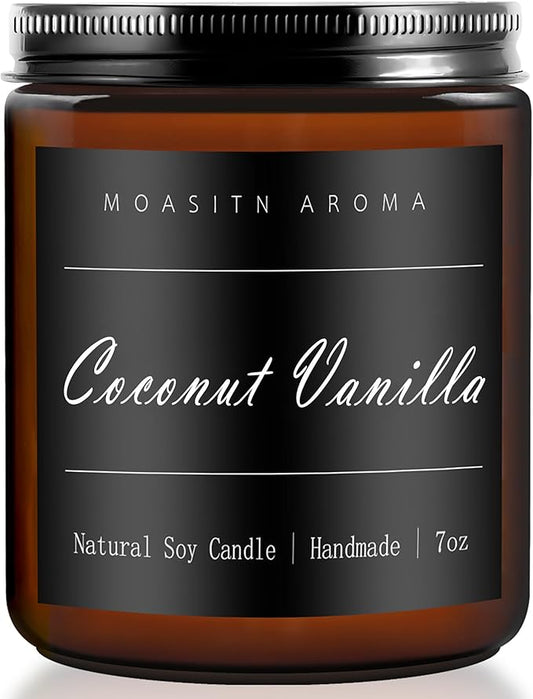MOASITN Coconut Vanilla Heavenly Scented Candles for Home| Natural Soy Aromatherapy Candle| Handmade Long Lasting Jar Candle| Women,Men Gift for Birthday,Housewarming,Thank You| 7oz