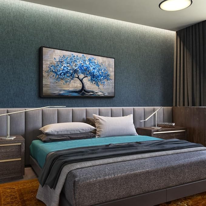 ERQINHUA Large Canvas Wall Art For Living Room Farmhouse Wall Decor For Bedroom Abstract Paintings Blue Tree Wall Pictures Artwork Office Decoration Dormitory Home Decor Black Framed 24x48 Inches