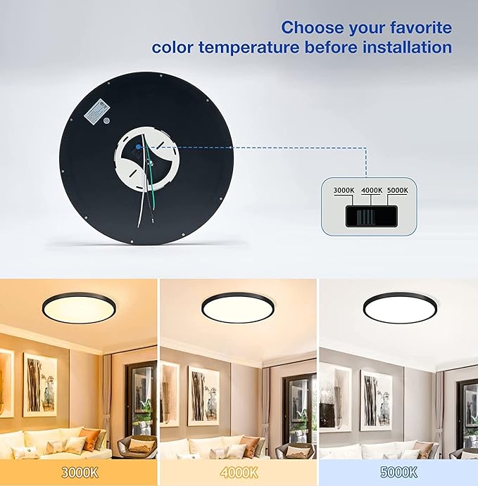 12 Pack Black Flush Mount Ceiling Light, Dimmable & 3000K-4000K-5000K Selectable, 12 Inch 20W,Bright 2000LM, Low Profile, ETL
