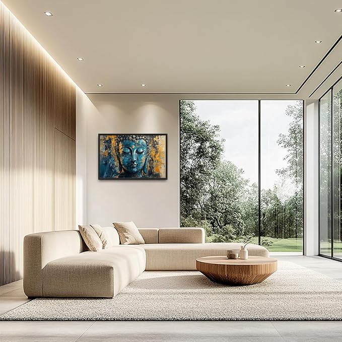 Olivine Buddha Wall Art, Zen Pictures Wall Decor, Rustic Religious Canvas Prints Painting, Framed Artwork for Bathroom Bedroom Living Room Office Home Spa Mediation Room Decoration 36"x24"