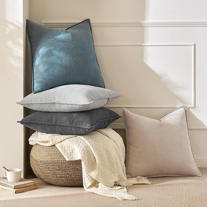 MIULEE Pack of 2 Dusty Blue Decorative Lumbar Pillow Covers 12x20 Inch Soft Chenille Luxurious Couch Throw Pillows Farmhouse Cushion Covers with Elegant Design for Sofa Bedroom Living Room Home Decor