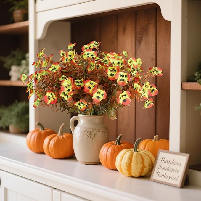 Artificial Fall Flowers for Decoration Fake Flowers Outdoor Artificial Plants, 20 Bundles Faux Mums Autumn Plastic Flower UV Resistant for Porch Patio Home Yard Garden Window Box Pot Planters