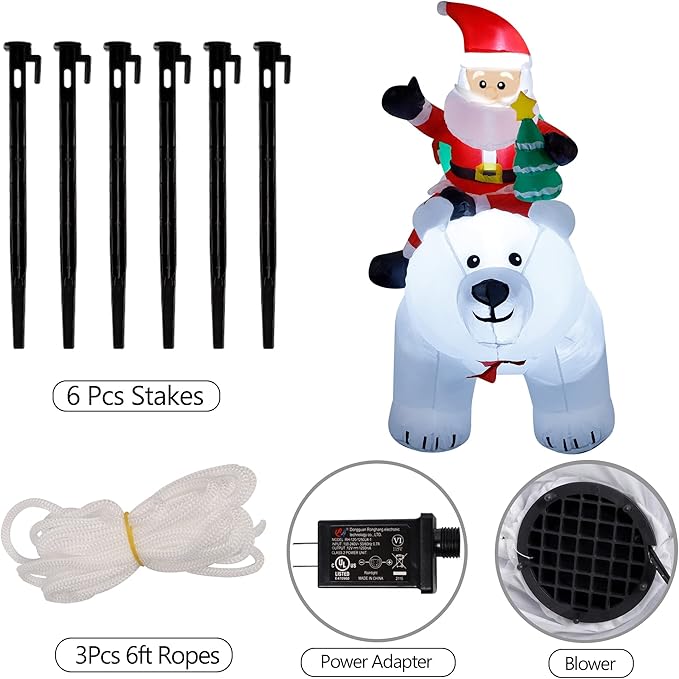 DR.DUDU 6 Ft Christmas Inflatable Santa Claus with Polar Bear and Christmas Tree, Build-in LED Lights Blow up Xmas Inflatables Decoration for Yard Garden Lawn Holiday Party