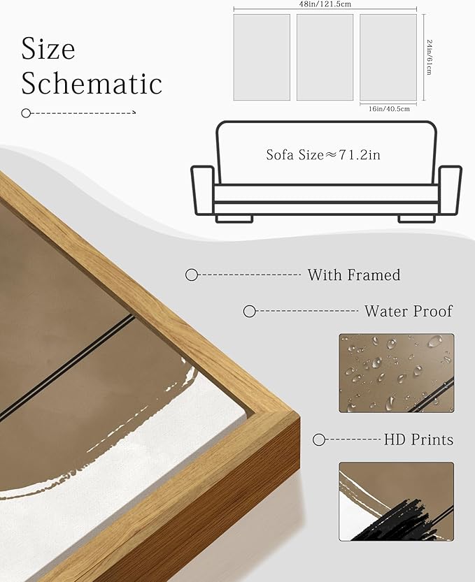 KUVIOKE Abstract Wall Art Framed Neutral Beige Mid Century Textured Artwork Black Minimalist Line Modern Illustrations Bedroom Hallway Ready to Hang 16x24in (Natural Framed)