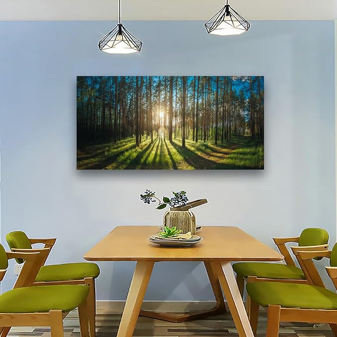 Sunrise Forest Pictures Canvas Wall Art for Living room Office Bedroom Wall Decor,Forest Wall Art Print Paintings Modern Green Nature Landscape Artwork Waterproof Ready to Hang-28x57 inch