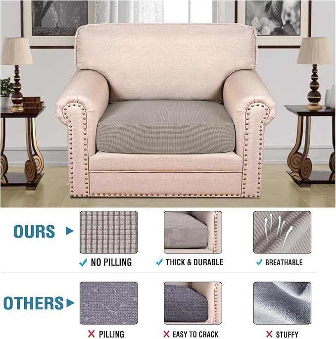 H.VERSAILTEX Super Stretch Individual Seat Cushion Covers Sofa Covers Couch Cushion Covers Slipcover Sets Thick Jacquard Textured Twill Fabric (1 Piece Chair Cushion Cover, Taupe)