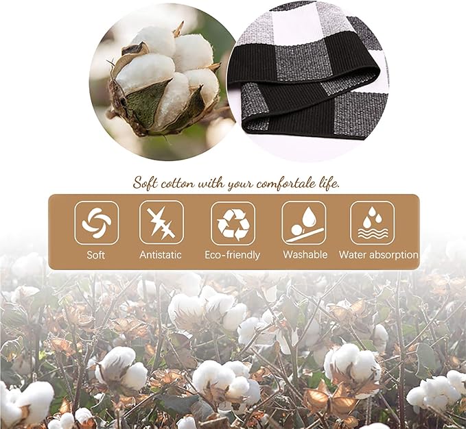 KOZYFLY Buffalo Plaid Area Rug 8 x 10 Ft Black and White Checkered Rug Washable Outdoor Patio Rugs Cotton Rugs for Living Room Carpet for Dining Room Bedroom Farmhouse Rug