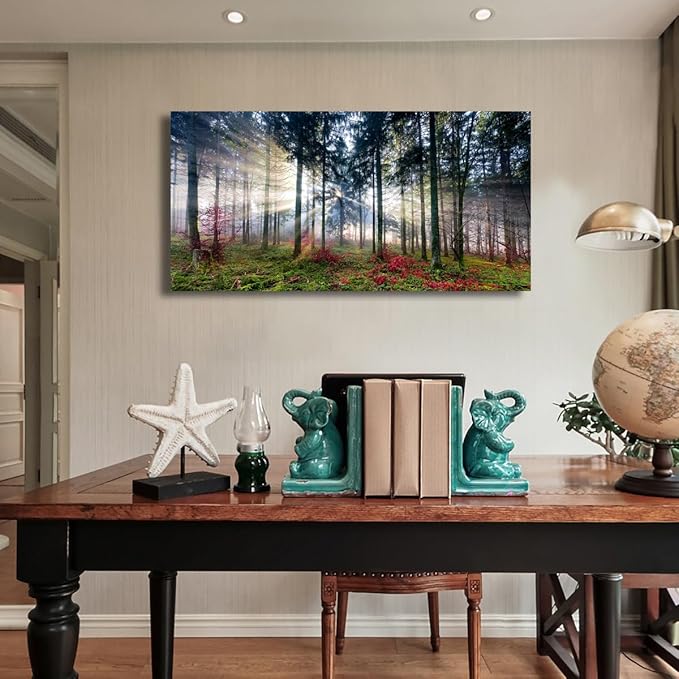 Nature Landscape Sunrise Tree Canvas Wall Art - 28x57 inches Wall Decoration for Living Room Forest Picture Artwork Painting Prints of Trees for Bedroom and Home Décor