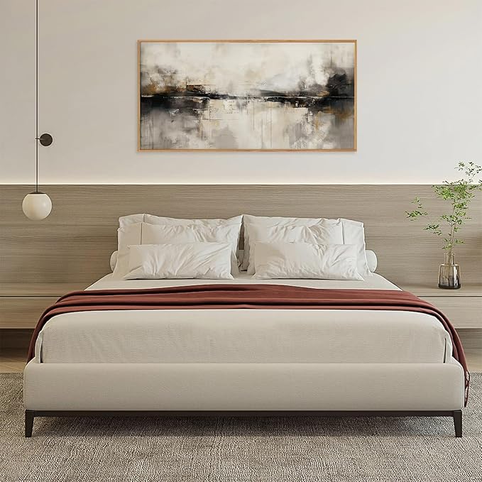 HOURIA Large Neutral Black Brown Framed Canvas Wall Art Set,Abstract Gray Wall Decor,Minimalist Beige Wall Painting,Modern Illustrations Tan Art Print for Living Room, Bedroom, Office- 20"x40"x1