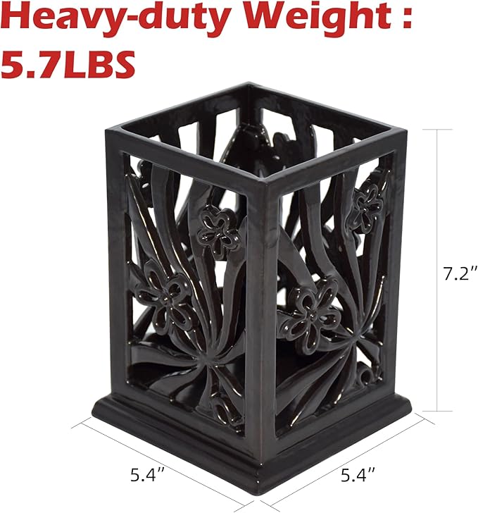 Kitchen Utensil Holder for Countertop Vintage Cast Iron Metal Utensil Storage Spatula Holder for Kitchen Counter with Hollowed-out Daffodil Pattern, Black