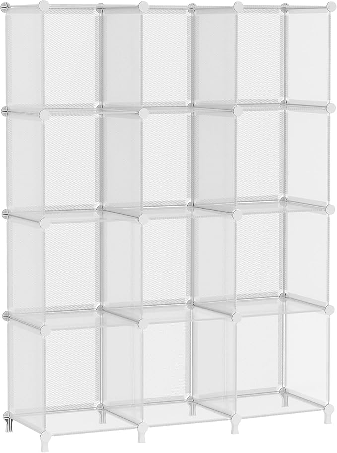 AWTATOS Cube Storage Organizer, Closet Organizers and Storage, 12 Cube Shelves Bookshelf, DIY Stackable Plastic Clothes Organizer Shelving for Bedroom, Home, Transparent Twill