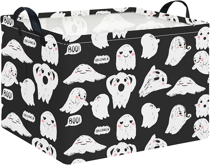 CLOCOR Rectangular Storage Basket Empty, Gift Basket for Halloween, Waterproof Storage Bin with Handles, Room Decor(Crack Ghost)