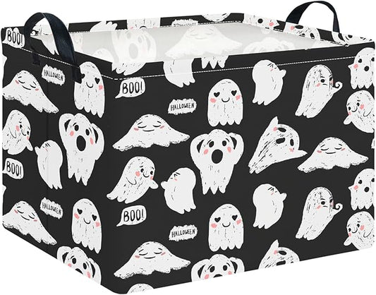 CLOCOR Rectangular Storage Basket Empty, Gift Basket for Halloween, Waterproof Storage Bin with Handles, Room Decor(Crack Ghost)