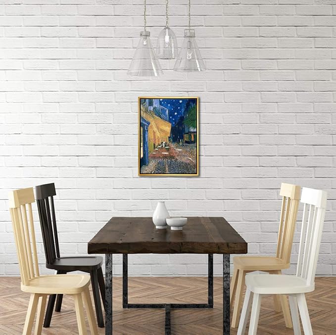 Wieco Art Framed Wall Art Canvas Prints of Cafe Terrace at Night Canvas Prints Wall Art by Van Gogh Paintings Reproduction Abstract Artwork for Wall Decor Golden Frame