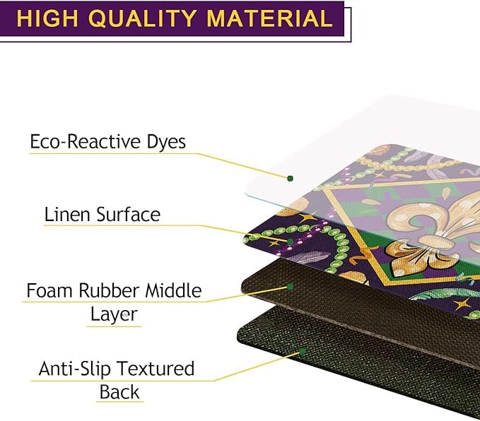 Mardi Gras Welcome Door Mat 30x17 Inch Carnival Fleur De Lis Doormat Indoor Outdoor Entrance Floor Mats Non-Slip Washable Mardi Gras Decor Rugs