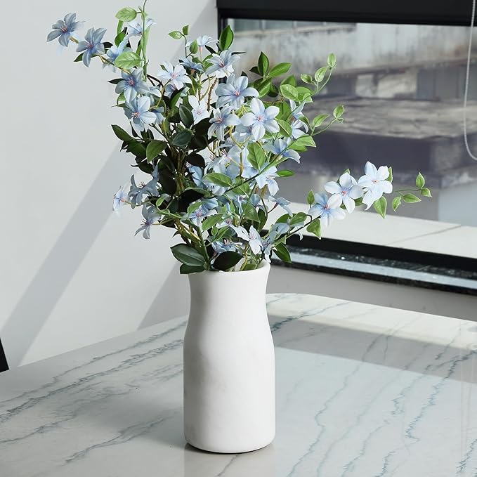 White Marble Vase for Flowers, 8.66" Minimalist Modern Frosted Flower Vase for Home Decor, Decorative Vases for Centerpieces, Living Room, Dining Table, Office, Boho Farmhouse Decor