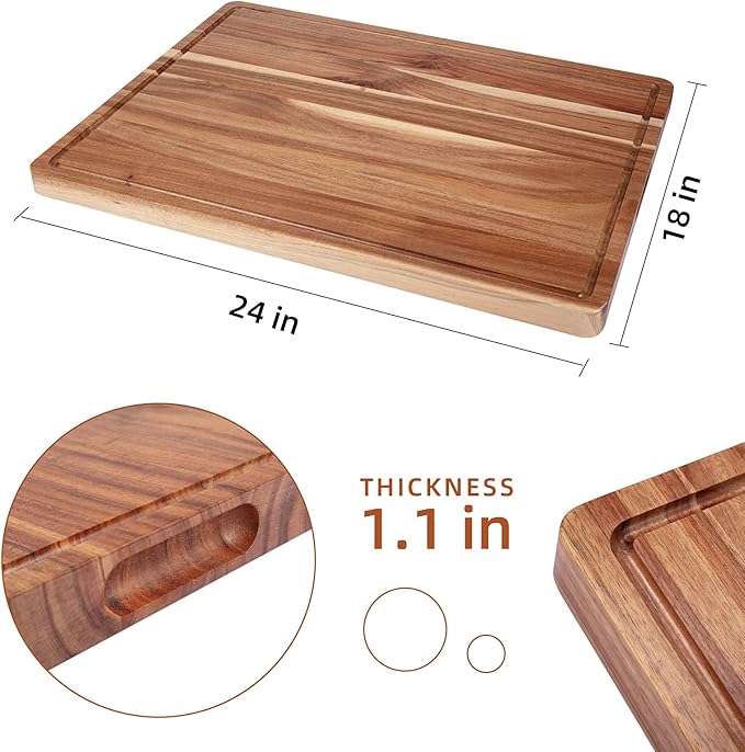 Garvee Extra Large Cutting Board for Kitchen, 24" x 18" Acacia Wood Thick Chooping Board with Deep Juice Groove, Large Butcher Block for Meat Fruits Vegetables Turkey