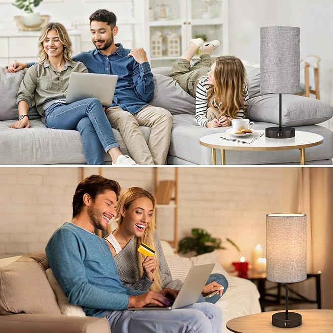 AKASUKI 18Inch Table Lamp with Dual Charging Station, 3 Way Dimmable Touch Lamp for Bedroom, Living Room, Office(LED Bulb Included)