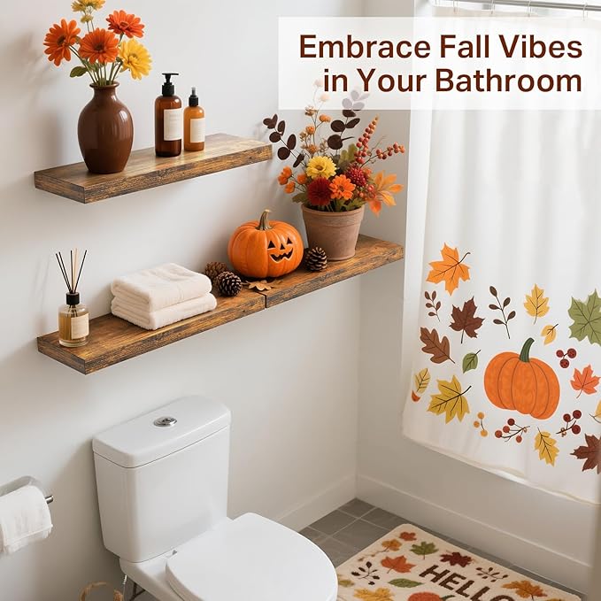 BAYKA Floating Shelves Bathroom for Wall – Shelf Over Toilet Farmhouse Rustic Wood for Bedroom, Kitchen, or Living Room Decor Organization, Fall Bathroom Decor Shelves – Rustic Brown, Set of 3