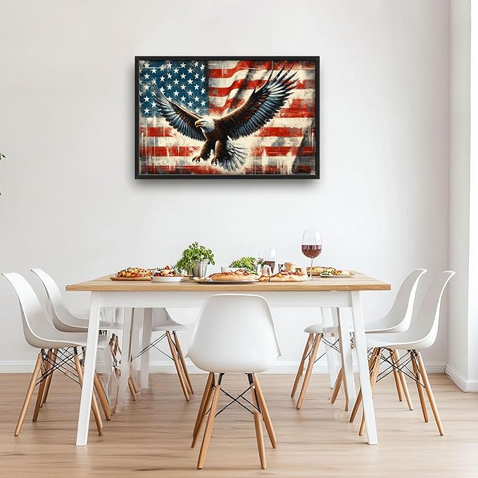 Flintis Large Bald Eagle Wall Art Eagle American flag Pictures Wall Decor Abstract Animal Canvas Painting Print Artwork Decoration Framed for Living Room Bathroom Master Bedroom Office 36L x 24W