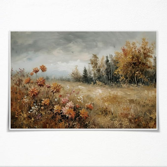 Fall Canvas Wall Art Wildflower Posters Autumn Landscape Pictures Print Art Vintage Rustic Farmhouse Wall Decor 8x12inch Unframed