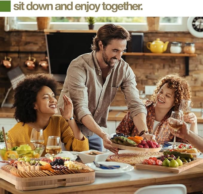 Bamboo Charcuterie Boards Gift Set - Simple Meat and Cheese Board Set with Charcuterie Board Accessories, Valentines Day Gifts for Her, Unique House Warming Gifts New Home - Home it