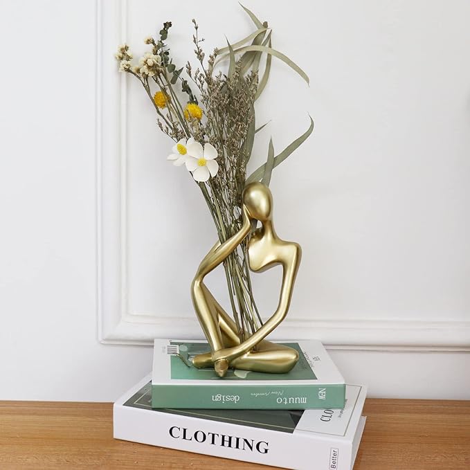 Thinker Statues and Sculptures, Resin Thinker Statue Ornaments, Abstract Style Sculptures, Housewarming Gifts, Housewarming Decorations, Living Room Dining Desk Decorations(Gold Right, Large)