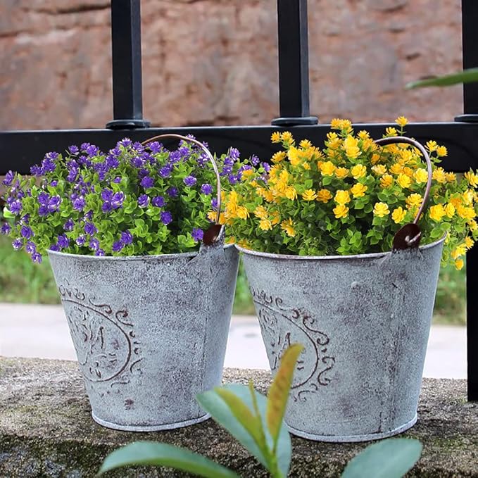 RECUTMS 12 Bundles Outdoor Artificial Flowers UV Resistant Fake Boxwood Plants, Faux Greenery for Indoor Outside Hanging Plants Garden Porch Window Box Home Wedding Farmhouse Décor（Yellow）