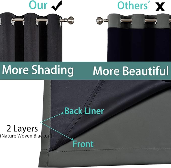 Dark Grey Full Shade Curtain Panels, Heavy Duty Lined Curtains 96 Inches Long, Thermal Insulated Room Darkening Curtains with Black Liner for Bedroom(62" Width Each Panel, Dark Gray, 2 Panels)