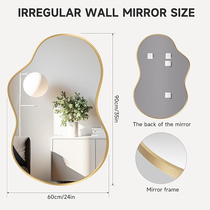 Hasipu Irregular Wall Mirror - 24"x35" Gold Irregular Abstract Mirror for Wall Asymmetrical Wall Mirrors Decorative Modern for Living Room Bathroom,Bedroom,Hallway