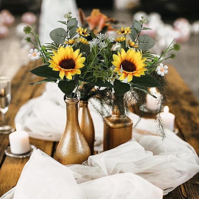 HUAESIN Artificial Flowers Fake Sunflowers 8 Bunches Silk Summer Flowers Faux Sunflower Arrangements for Table Centerpieces Home Kitchen Office Windowsill Hanging Wedding Decor