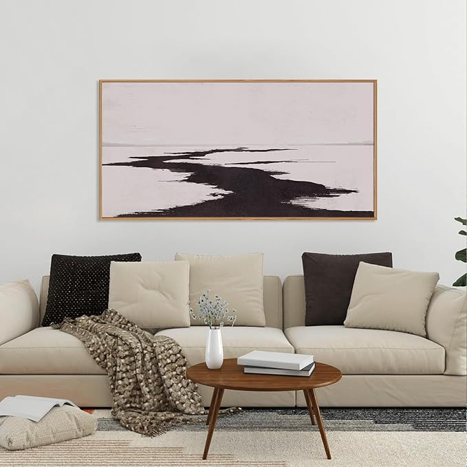 KAIRNE Abstract Neutral lake Framed Wall Art Set, Neutral Shape Wall Painting, Abstract Black and Grey Landscape Wall Decor, Modern Watercolor Art Print for Living Room, Bedroom, Office - 20"x40"