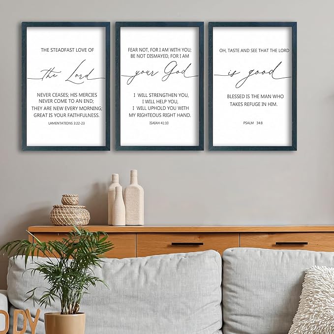 SRSZHIYUE Bible Verses Wall Decor Set of 3, 16"x11" Christian The Lord Your God Is Good Scripture Sign, Holy Religious Living Room Jesus Christ Prayer Faith Motivational Quotes Faith Wall Hang (Black)