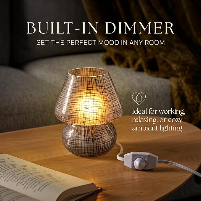 Next Glow Mushroom Lamp – Table Lamp, Modern Dimmable LED Night Light for Bedrooms, Kids Rooms, Bedside Nightstands, Living Room and Kitchen Decor – Pretty Desk Light, E26 Socket w 120V Bulb (Black)