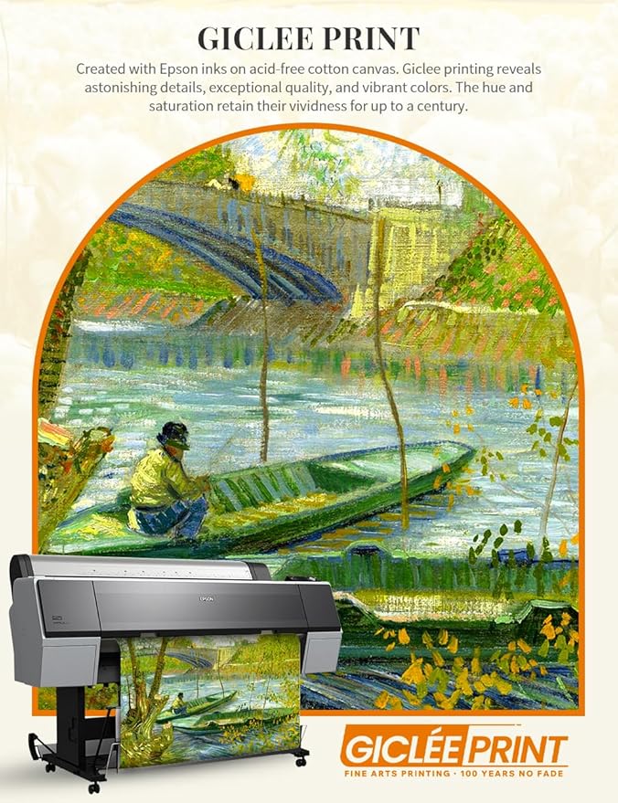 DECORARTS - Fishermen and Boats from the Pont de Clichy by Vincent Van Gogh. Giclee Print on Acid-Free Canvas in Gold Solid Wood Frame. Picture Size: 20x16, Total Size: 24.75x20.75, Made in USA