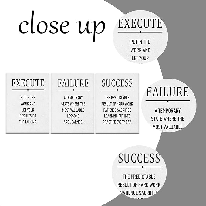 Inspirational 3 Pieces Posters Wall Art Motivational Entrepreneur Quotes Print on Canvas White Background Positive Picture Painting Artwork for Modern Home Living Room Gym Ready to Hang [60''Wx28''H]