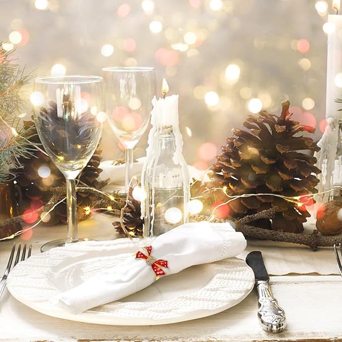 KPOSIYA Christmas Napkin Rings Set of 12,Napkin Rings Holders for Christmas Dinning Table Setting-Wedding Receptions, Christmas, Thanksgiving and Home Kitchen for Casual or Formal (Hun he Ring 12)