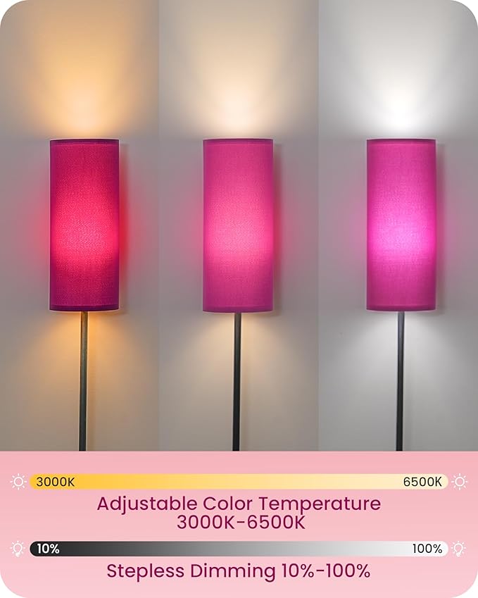 Dimmable Purple Floor Lamp for Living Room with Remote and Foot Switch, Corner Floor Lamp for Bedroom, 64.4" Standing Tall Lamp, 10W 900LM Bulb Included, 3000K-6500K, Linen Shade, FCC Listed Z06LD05W1