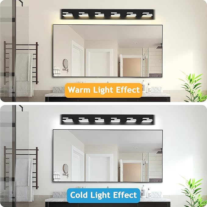 LED Modern Bathroom Vanity Light Fixtures 6-Light 5CCT Dimmable Matte Black Vanity Lights for Bathroom Lighting Fixtures Over Mirror, with 350° Rotatable Acrylic Heads, 40-inch