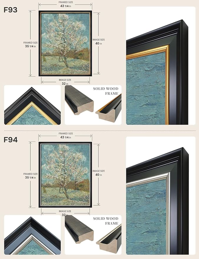 DECORARTS - The Pink Peach Tree by Vincent Van Gogh, Large Giclee Canvas Print with Solid Wood Frame, Oversized Wall Art Decor