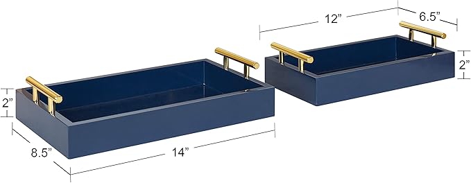 Kate and Laurel Lipton Modern Tray Set, Set of 2, Navy Blue and Gold, Glam Decorative Trays for Storage and Display