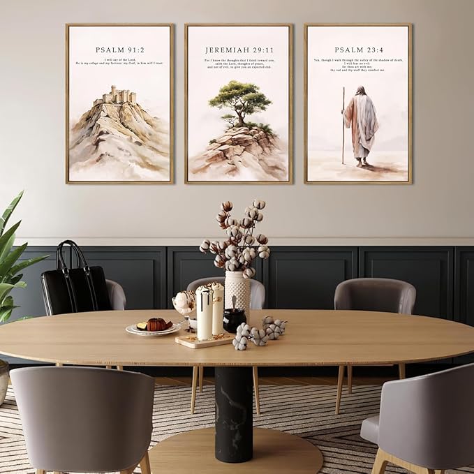 IARTTOP Large Christian Church Framed Canvas Wall Art 16x24 Inch Jesus Easter Bible Verse Art Prints Religious Scripture Wall Decor for Living Room Bedroom Set of 3