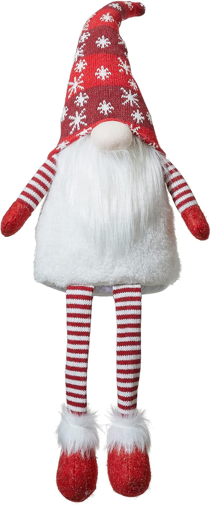 Glitzhome 28" H Fabric Gnome Christmas Decorations with Dangling Legs & Knitted Hat, Plush Gnome Elf Ornaments for Tabletop Party Holiday Decor