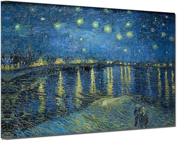 QBQT Starry Night Over the Rhone by Van Gogh Modern Bathroom Kitchen Decor Blue Artwork Abstract Landscape Picture Canvas Prints Wall Art for Home Office Decor 12x18inch Framed