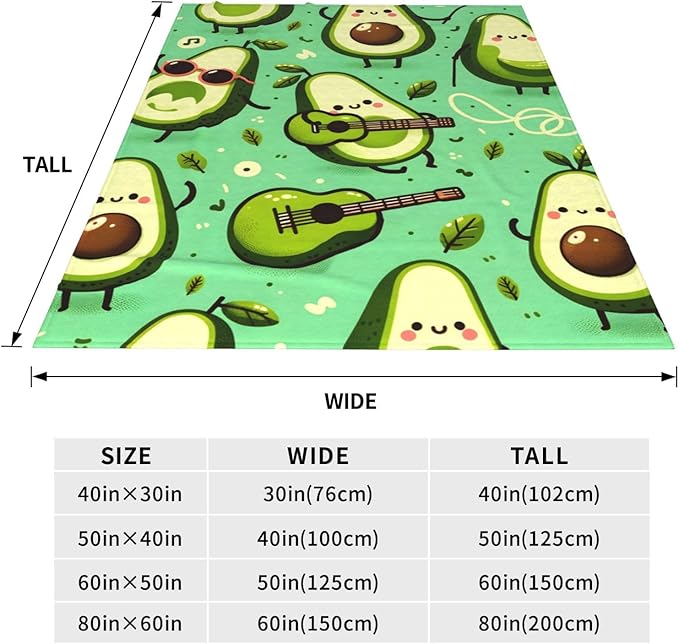 Cute Funny Avocado Fruit Blanket Throw Gifts for Kids Avocado Play Guitar Flannel Blankets Soft Fuzzy Lightweight for Home Decor Couch Bed Sofa 60x50 Inches