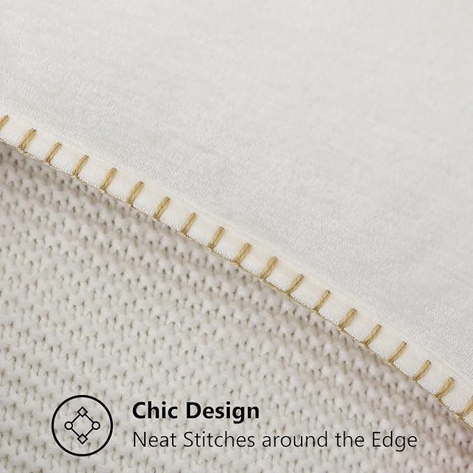 decorUhome Chenille Soft Throw Pillow Covers 24x24 Set of 2, Farmhouse Velvet Neutral Decorative Euro Pillow Covers with Stitched Edge for Couch Sofa Bed Home Decor, Cream White