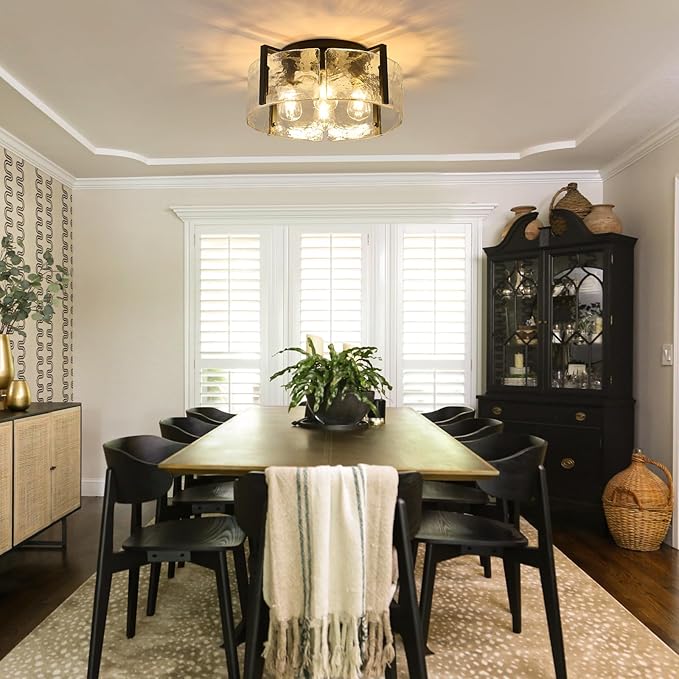 Black Semi Flush Mount Ceiling Light Fixture, 4-Light Modern Hallway Light Fixtures Ceiling Mount, Foyer Kitchen Lighting Fixtures Ceiling Lights for Bedroom, Bathroom, Laundry Room, Entryway, Hallway