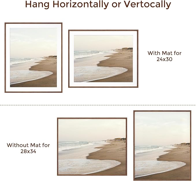 28x34 Poster Frame, 28"x34" Oak Wood Frame, 28x34 Picture Frame for Wall, Wood Frame 28 x 34 with Tempered Real Glass, 28x34 Frame with Mat for 24x30 Picture(Walnut Color, 1 Pack)