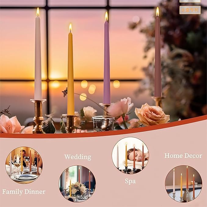 6Pcs Taper Candles Orange Set,10 Inch Colored Fall Candle Sticks,Dripless Unscented Long Burning Candlesticks for Thanksgiving Dinner,Autumn Seasonal Pumpkin Party,Church,Holiday Decoration